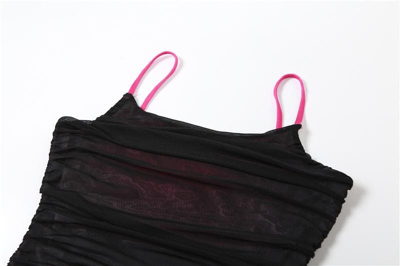 Contrast ruched mesh square neck backless cami mini dress - View 5