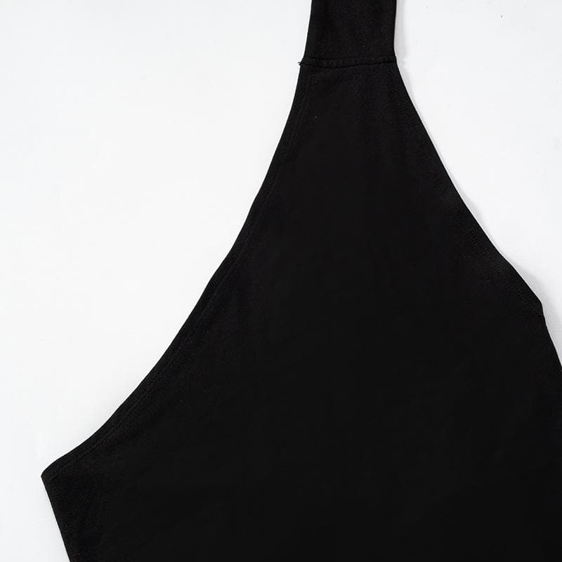 One shoulder backless slit solid halter beaded maxi dress - View 4