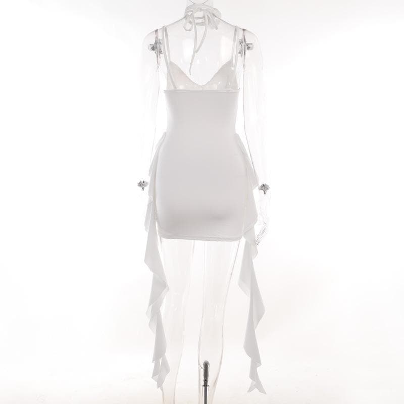 V-Neck Spaghetti Strap Ruched Bodycon Mini Dress - View 4