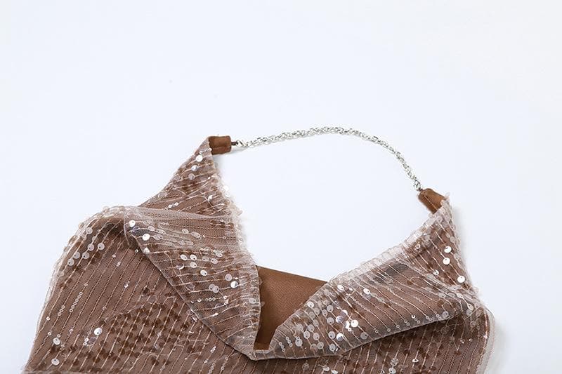 Sequin Cowl Neck Chain Strap Bodycon Mini Dress - View 5