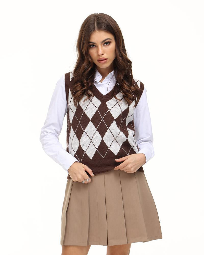 Esthea Argyle Sweater Vest - Fashionpara