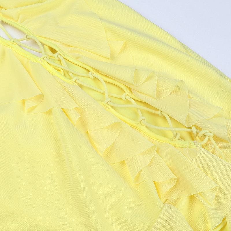 Lace up ruffle hollow out backless cami mini dress - View 8