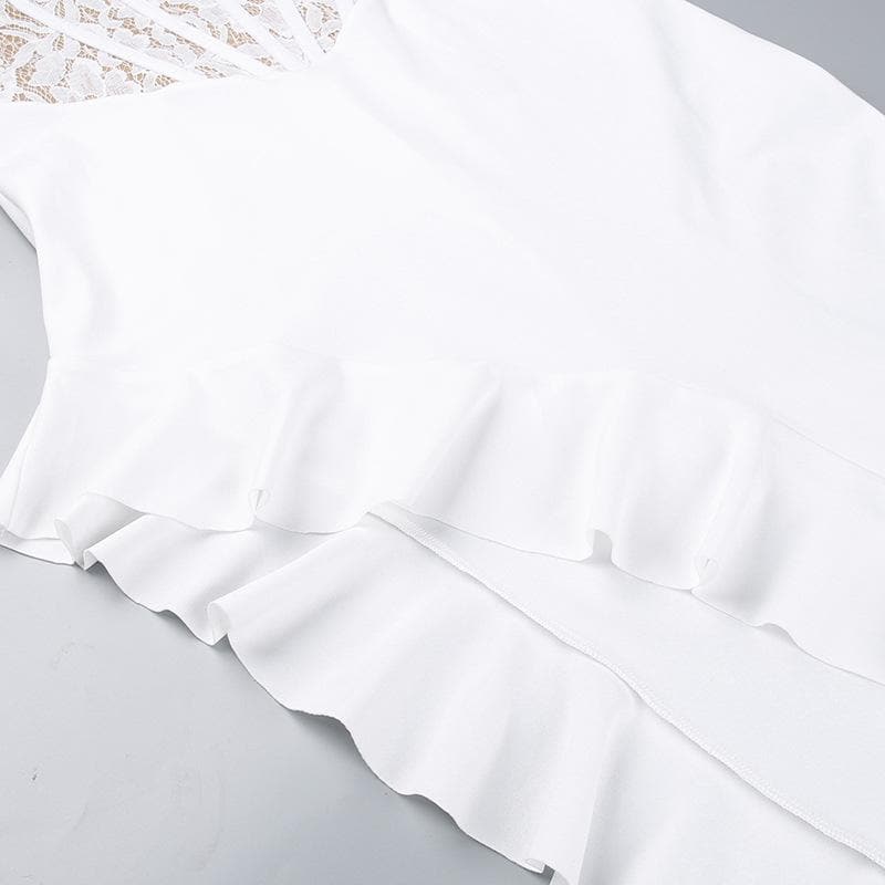 Lace contrast corset sweetheart neck ruffle irregular cami maxi dress - View 6