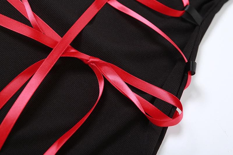 Lace up contrast lace hem bowknot backless tube mini dress - View 6
