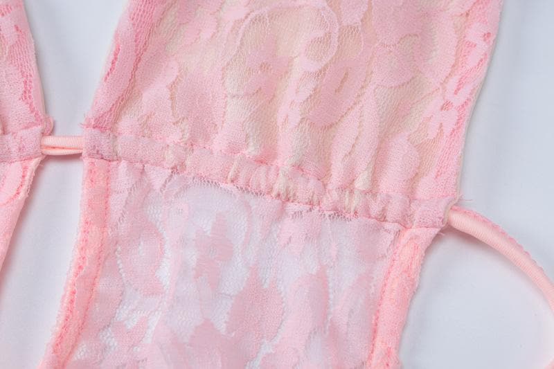 Lace Halter Deep V-Neck Ruffle Mini Dress - View 7