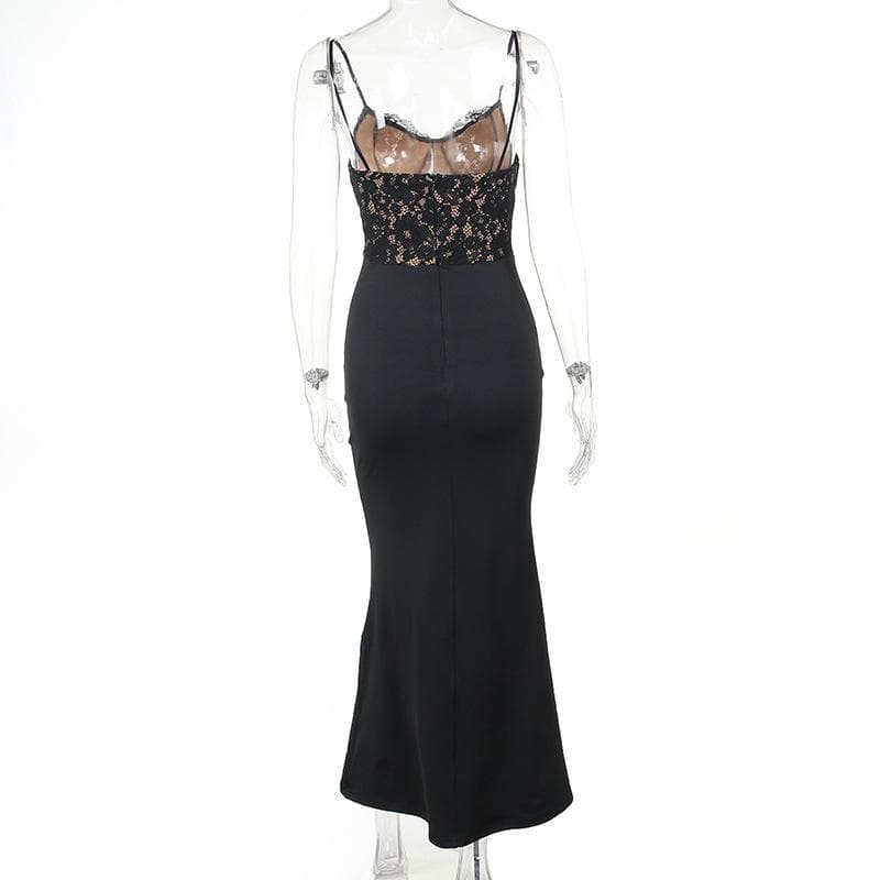 Lace patchwork v neck backless cami maxi dress - View 3