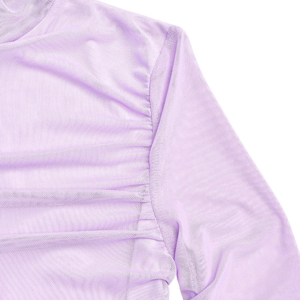 Mesh ruched zip-up long sleeve solid high neck mini dress - View 5