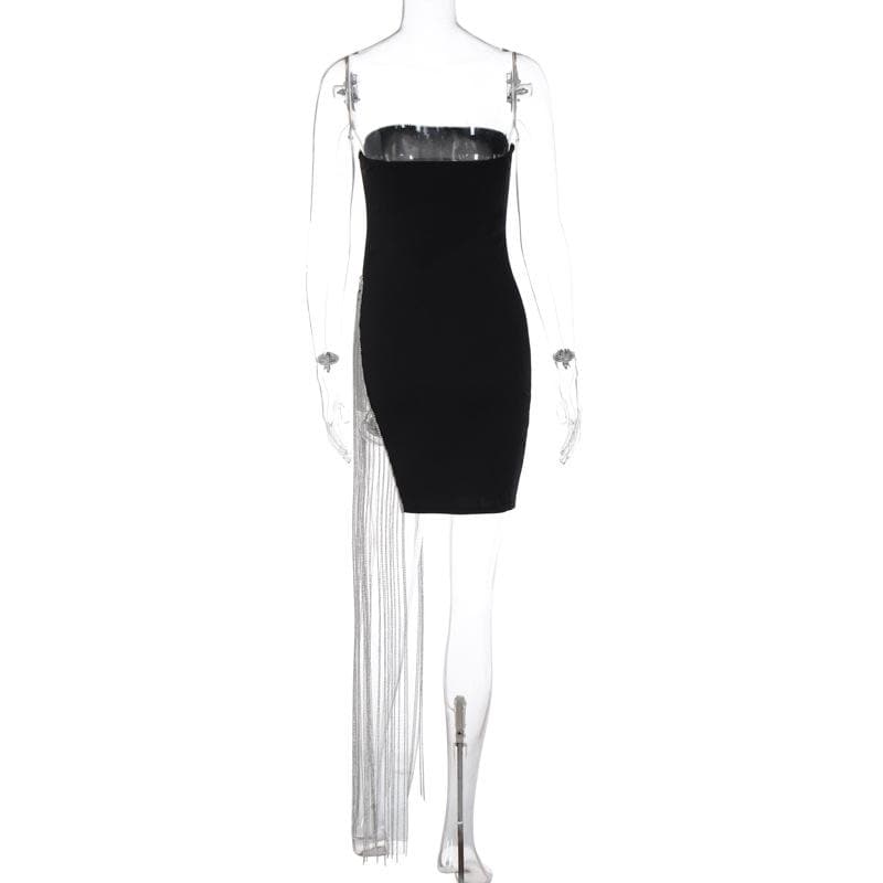 Beaded slit tassels backless patchwork tube mini dress - View 3
