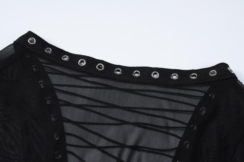 Long sleeve lace up sheer mesh see through maxi dress - View 7