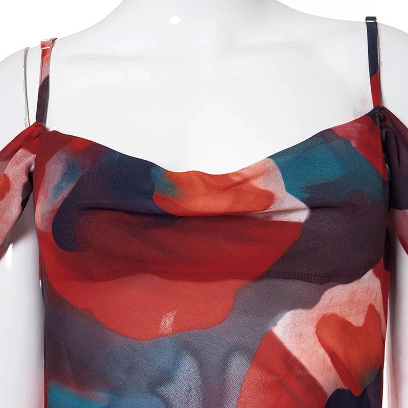 Off shoulder see through chiffon print maxi dress - View 6