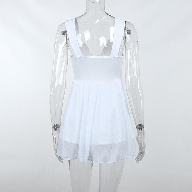 Button patchwork chiffon ruffle low cut mini dress - Final Sale - View 5