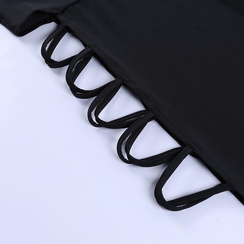 Lace Up Cut Out Mock Neck High Split Bodycon Maxi Dress - View 5
