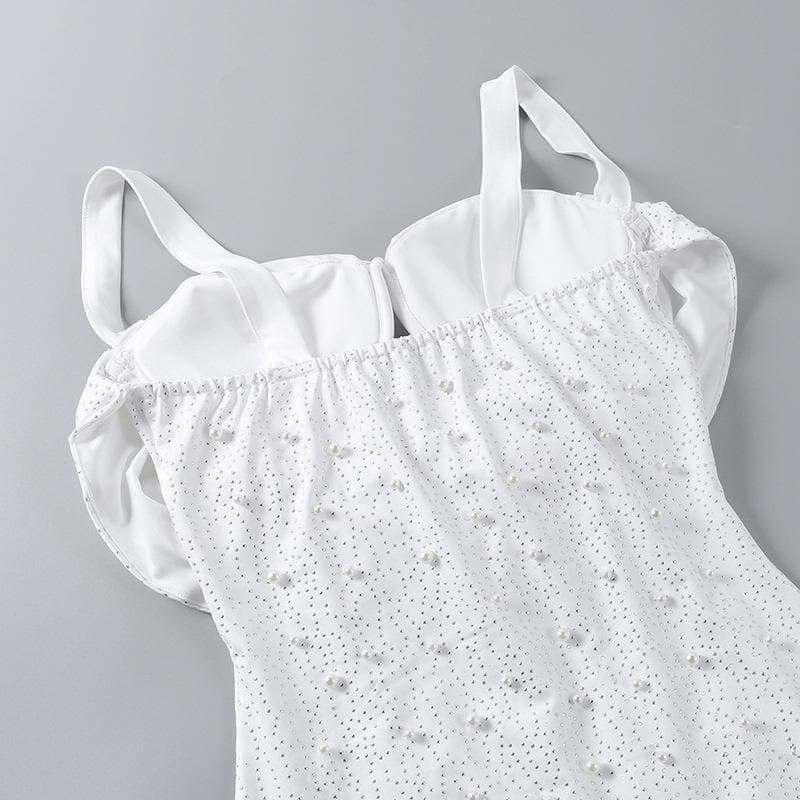 Sleeveless solid ruched beaded hollow out backless dress - View 6