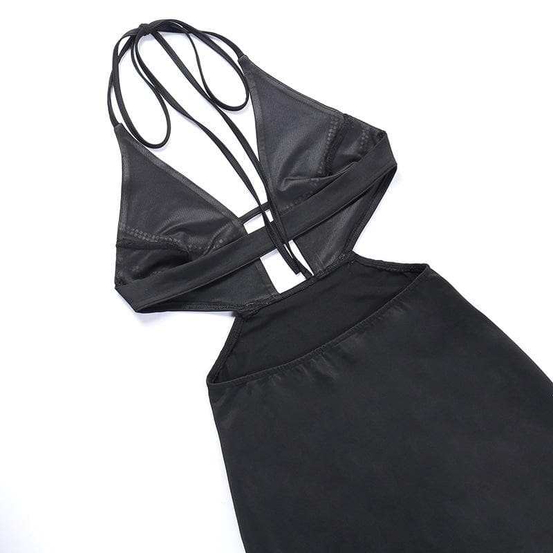 Beaded Halter Neck Cut Out High Split Bodycon Mini Dress - View 7