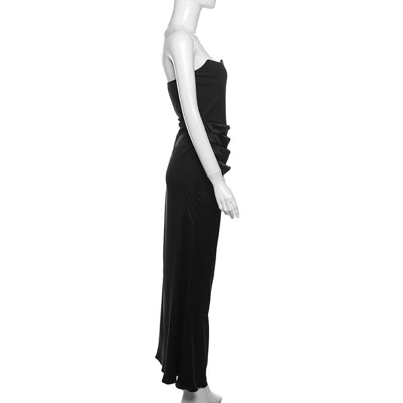 Corset solid ruched backless tube maxi dress - View 8