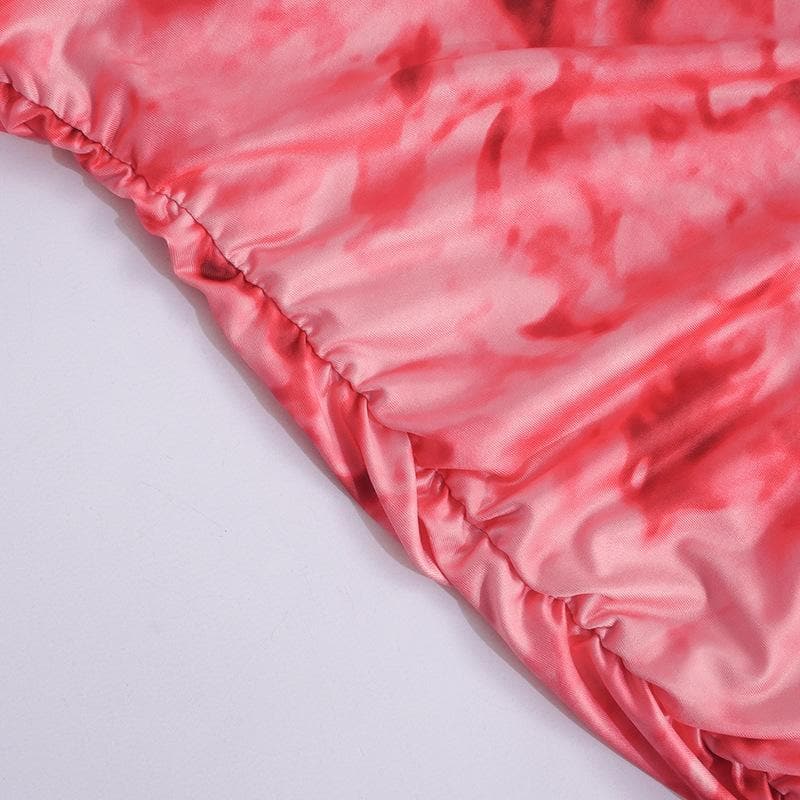 Mesh tie dye irregular contrast halter backless ruched maxi dress - View 6