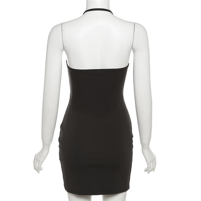 Halter Neck Lace Up Contrast Slit Bodycon Mini Dress - View 4
