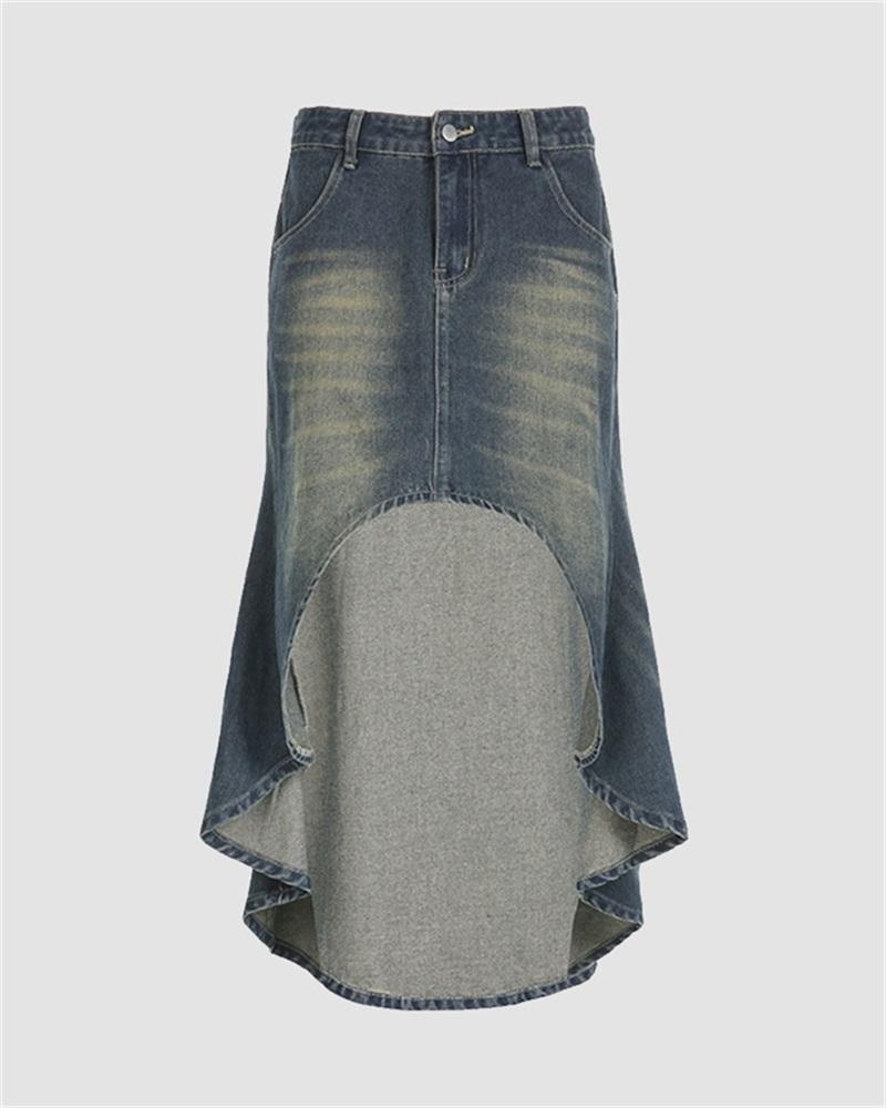 Engledosa Asymmetric Denim Skirt - Fashionpara