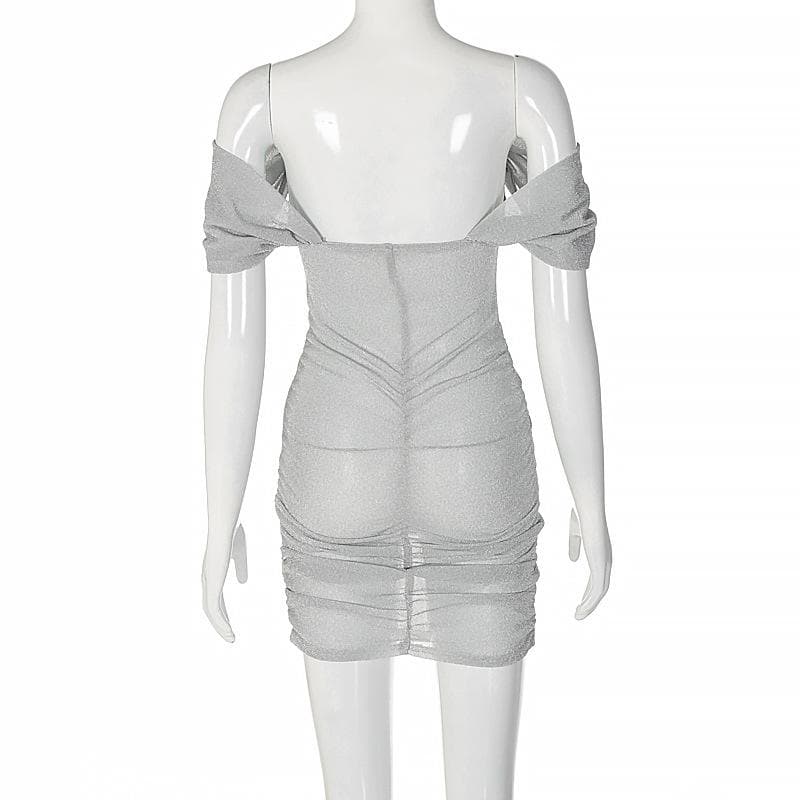 Glitter Off Shoulder Corset Ruched Bodycon Mini Dress - View 4