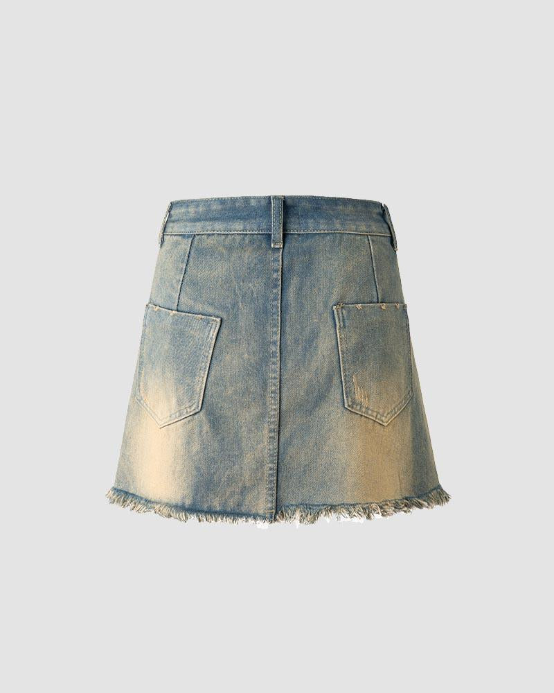 Dusthelm Distressed Denim Skirt - Fashionpara