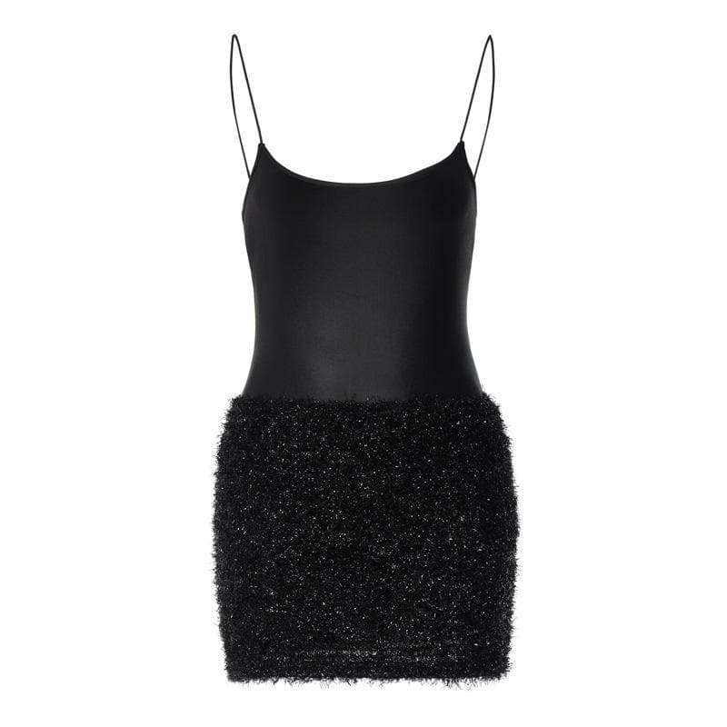 Textured solid satin u neck spaghetti strap sleeveless mini dress - View 2