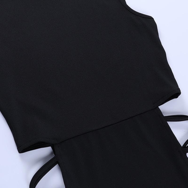 Lace Up Cut Out Mock Neck High Split Bodycon Maxi Dress - View 3
