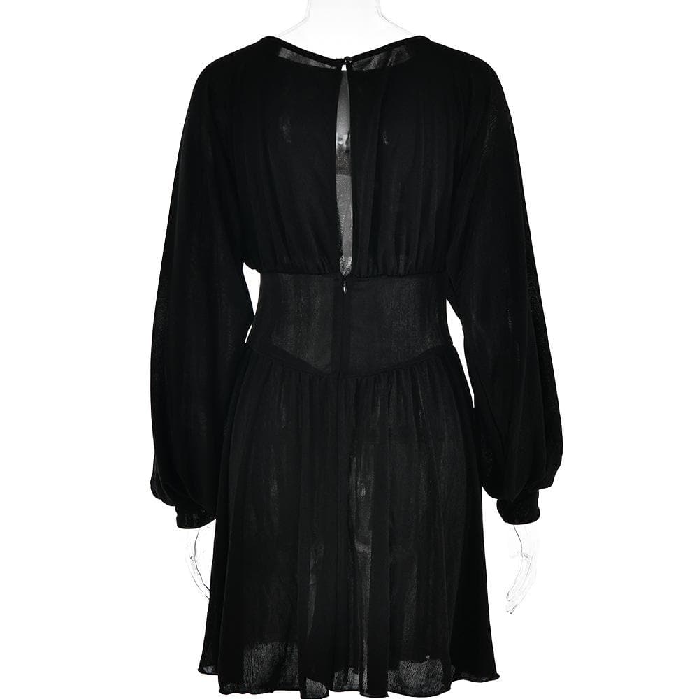 Boat Neck Long Sleeve Drop Waist Fit and Flare Mini Dress - View 6