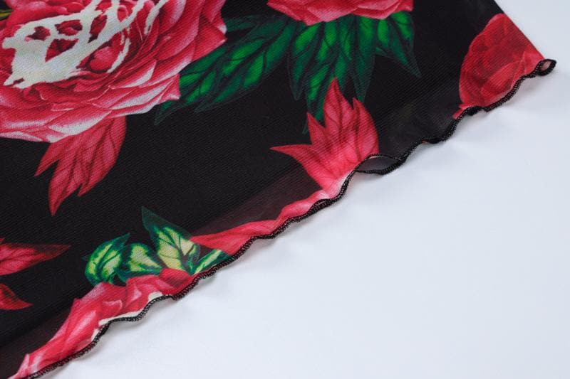 Rose Floral Print Square Neck Spaghetti Strap Bodycon Mini Dress - View 7