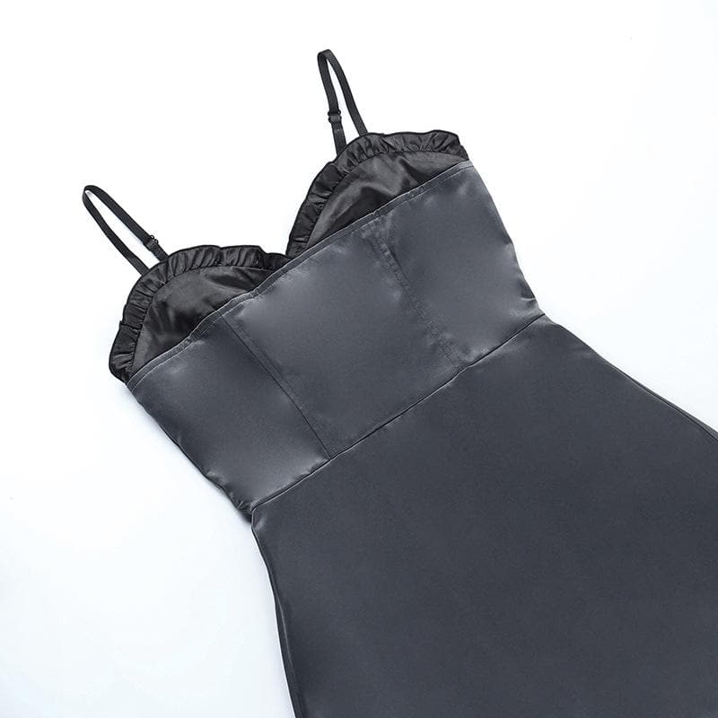 Patchwork satin ruffle contrast zip-up mini dress - Final Sale - View 5
