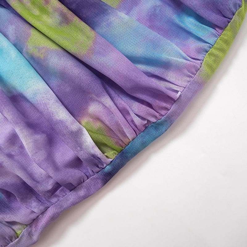 Ruched tie dye sleeveless crewneck mesh mini dress - Final Sale - View 10