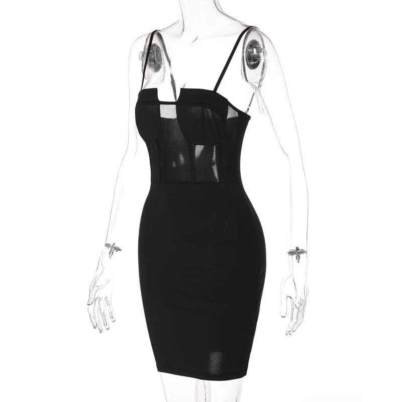 Solid mesh patchwork backless cami mini dress - View 3