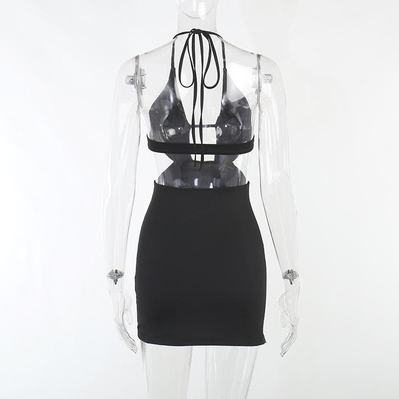 Beaded Halter Neck Cut Out High Split Bodycon Mini Dress - View 4