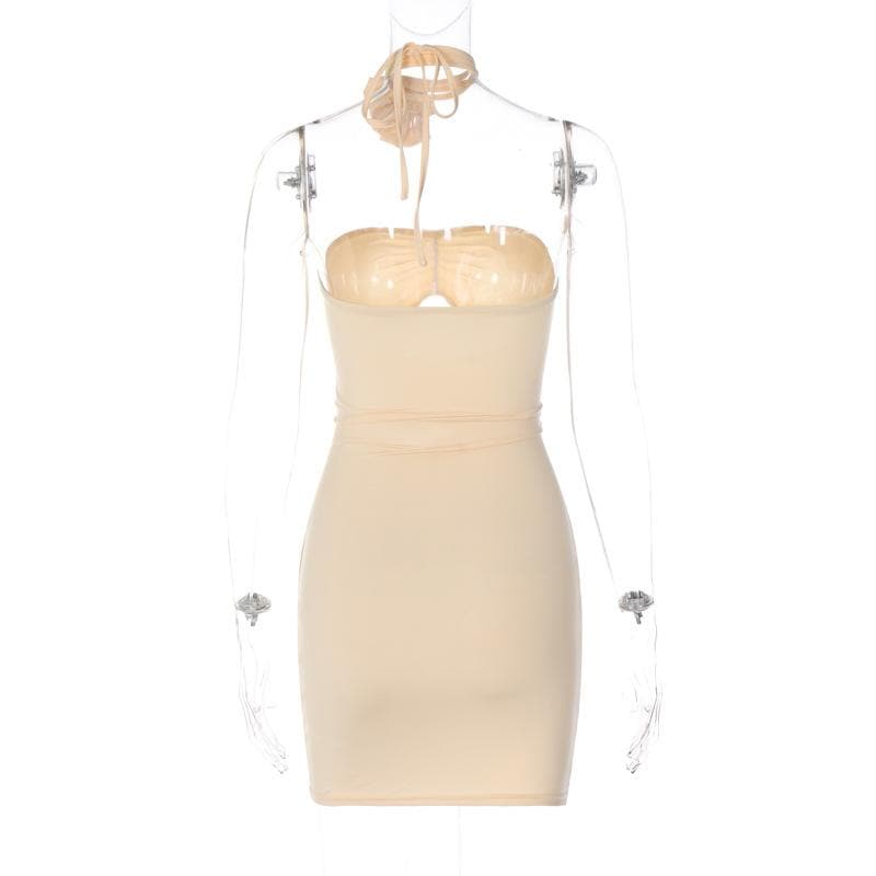 Halter Ruched Flower Applique Bodycon Mini Dress - View 3