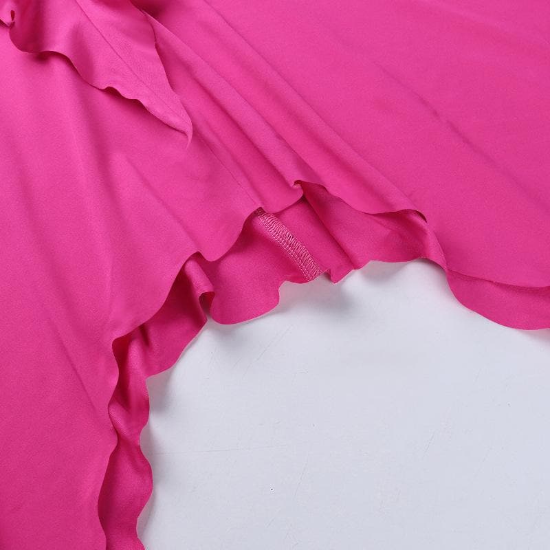 Halter Neck Flower Applique Ruffle Handkerchief Hem Mini Dress - View 8