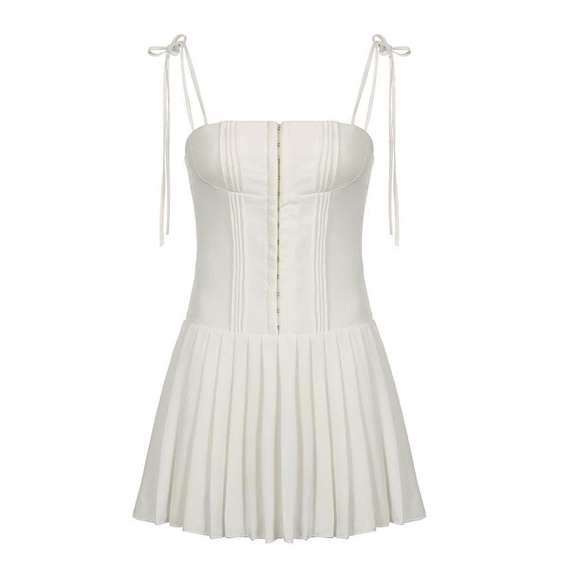 Corset Tie Strap Pleated Fit and Flare Mini Dress