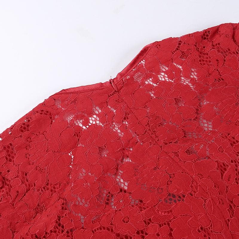 Lace zip-up long sleeve patchwork padded mini dress - View 7