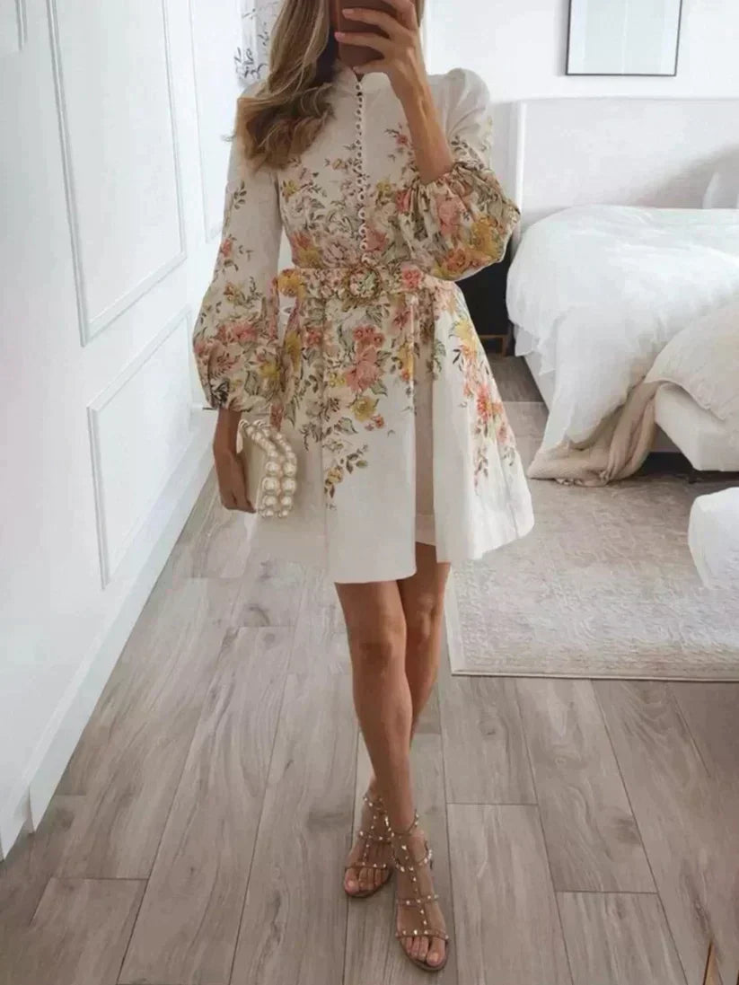 Printed Button Placket Mini Dress - View 3