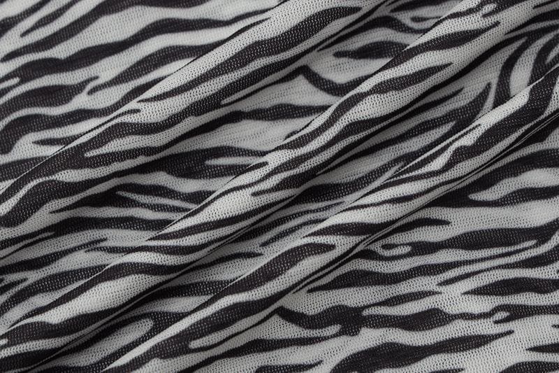 Zebra print hollow out irregular long sleeve sheer mini dress - View 8