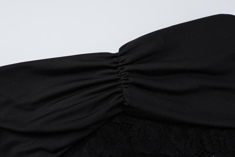 Lace off shoulder see through solid ruched maxi dress - View 5