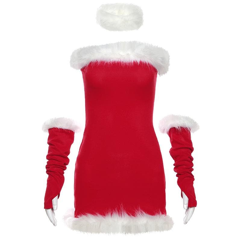 Feather gloves backless patchwork tube mini dress - View 3