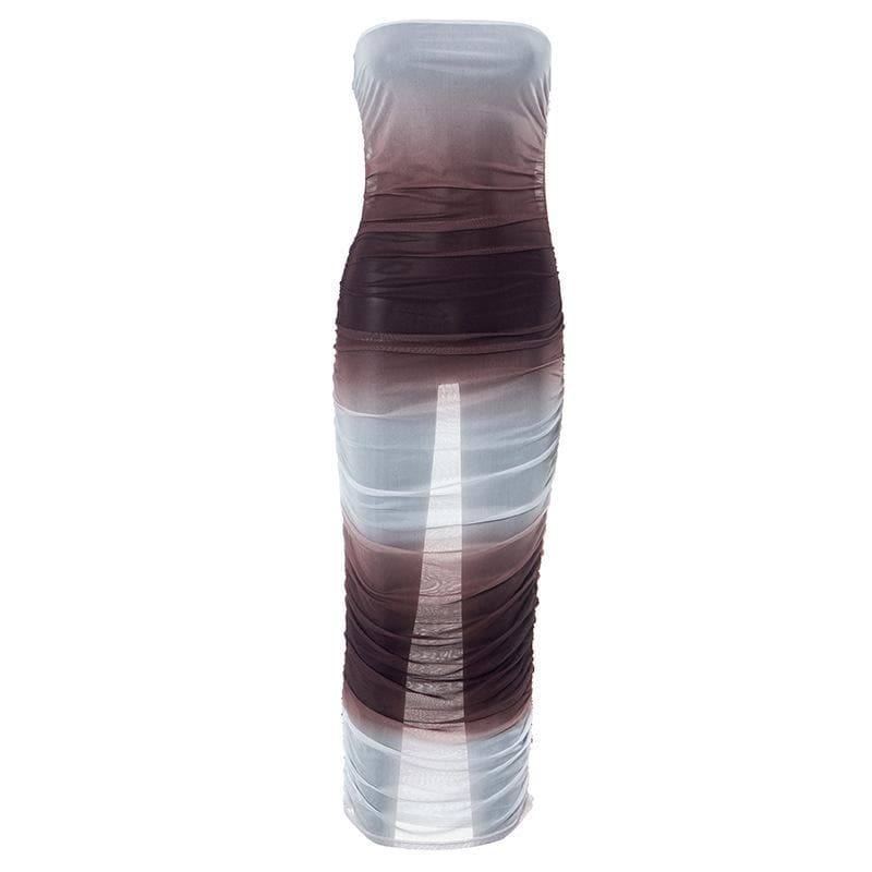 Gradient sheer mesh see through ruched tube maxi dress - View 2