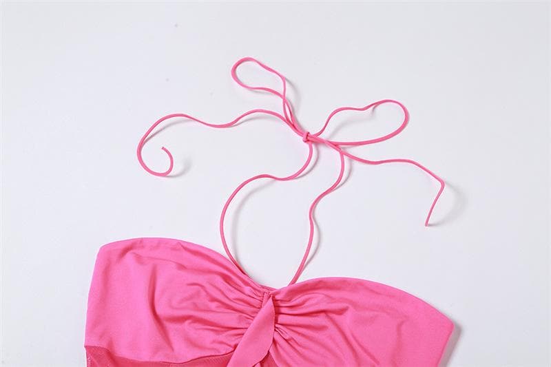 Mesh Halter Neck Ruffle Ruched Mini Dress - View 6