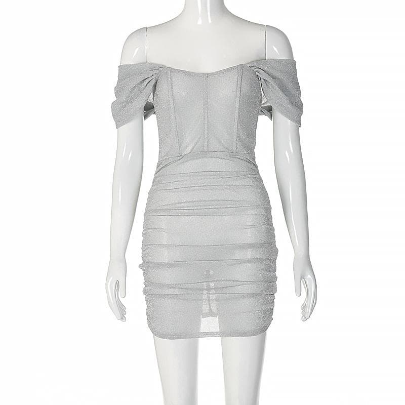 Glitter Off Shoulder Corset Ruched Bodycon Mini Dress - View 2