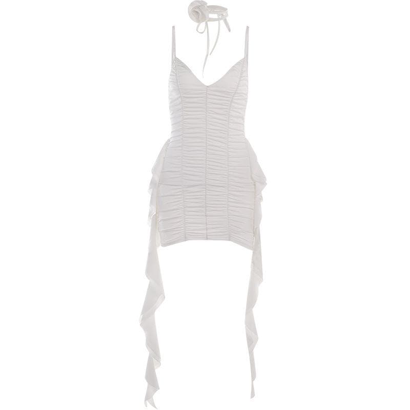 V-Neck Spaghetti Strap Ruched Bodycon Mini Dress - View 2