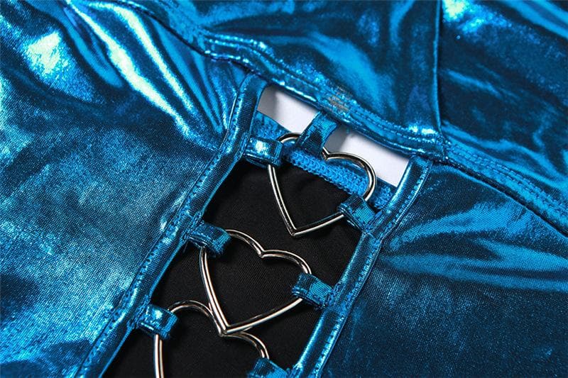 Metallic Halter Neck Heart Ring Cut Out Bodycon Mini Dress - View 6