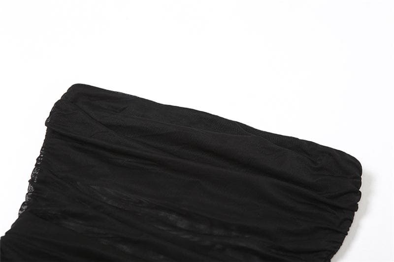 Mesh irregular solid backless tube mini dress - View 5