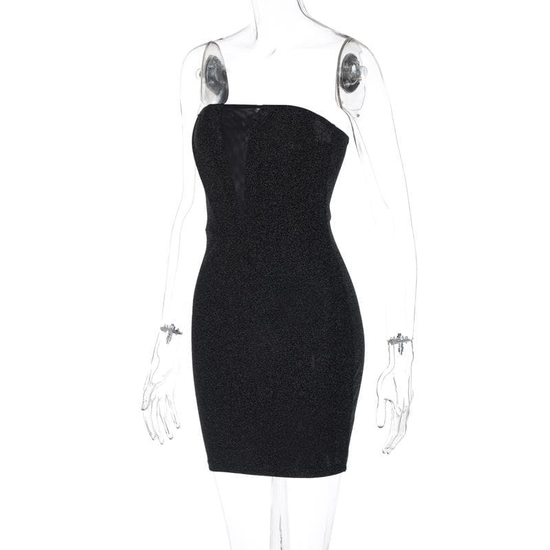 Glitter Strapless Deep V-Neck Bodycon Mini Dress - View 3