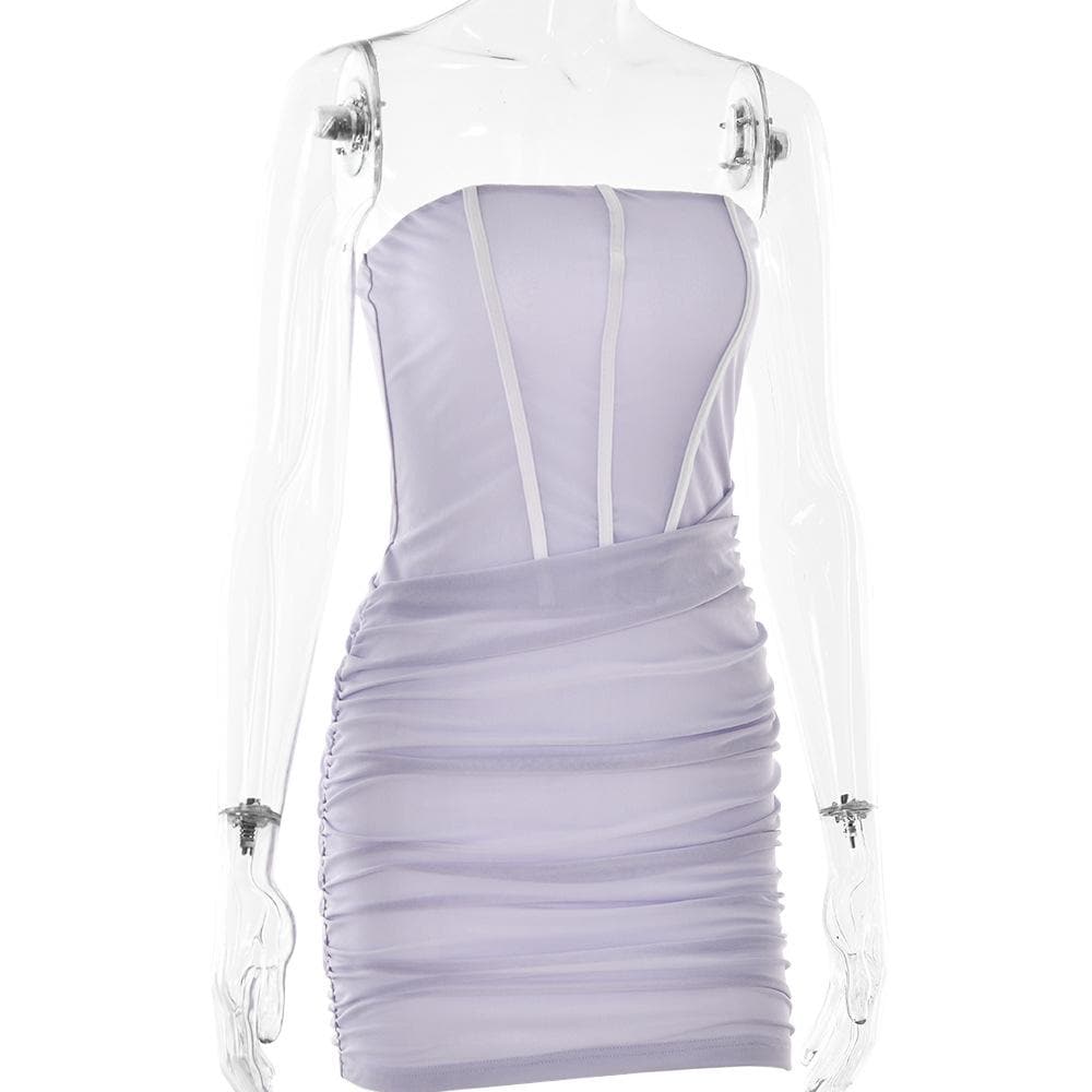 Mesh Strapless Contrast Corset Ruched Bodycon Mini Dress - View 3