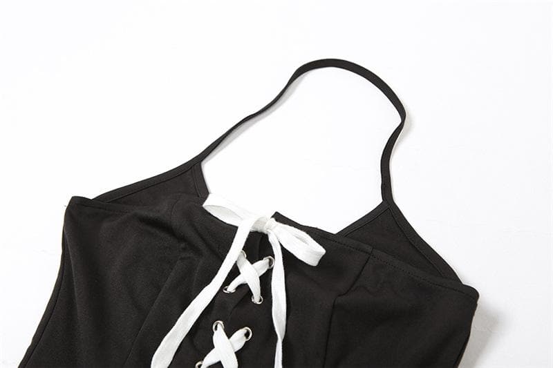 Halter Neck Lace Up Contrast Slit Bodycon Mini Dress - View 5