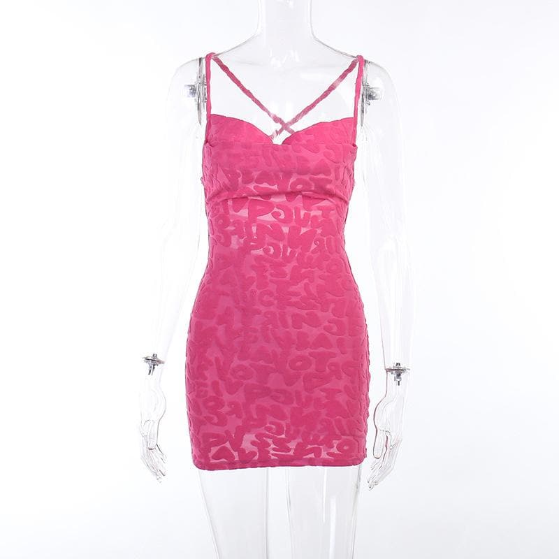 Cross back solid lace up backless textured mini dress - View 2